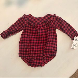NWT OshKosh blue and red checked blouse onesie